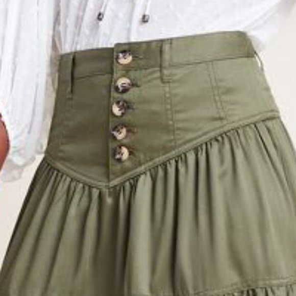 Anthropologie Maeve Tiered Dark Green Maxi Skirt - Picture 2 of 2